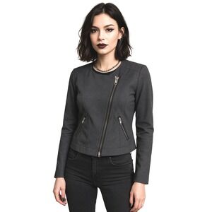 Catherine Malandrino Gray Runway Tailored Motor Jacket Sz S Edgy Biker Soft Punk